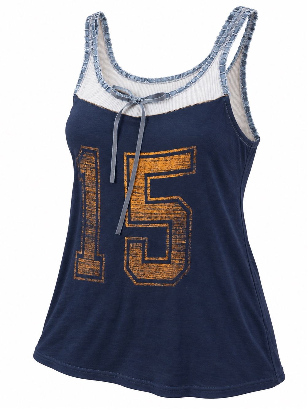 Free People Navy Tank Top with Gold '15' Graphic